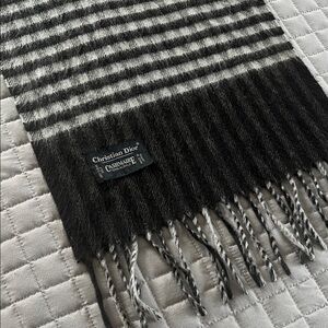 Dior Men’s Black and Gray Striped Cashmere Scarf